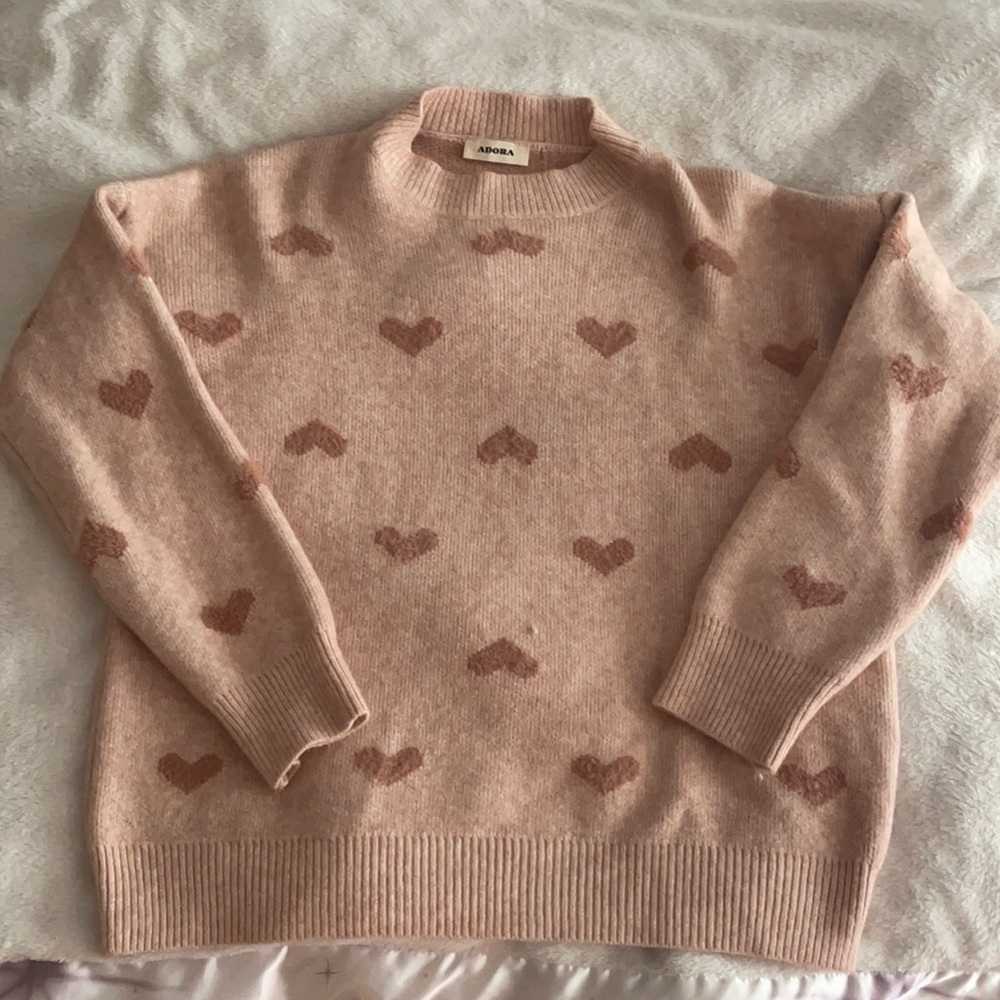 Pink sweater, super cute with jeans for vday!